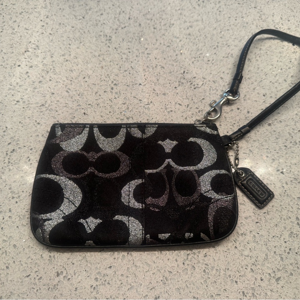 Coach Black and Silver Patterned Wristlet